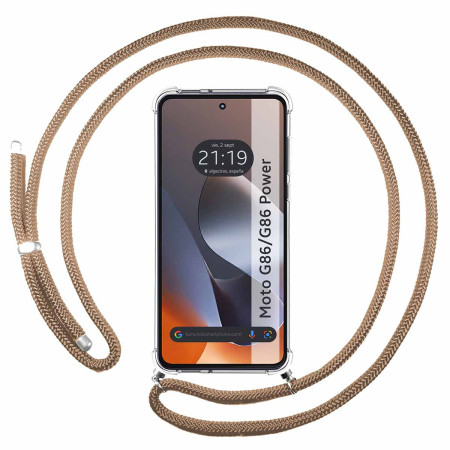 Funda Colgante Transparente para Motorola G86 / G86 Power 5G con Cordon Camel