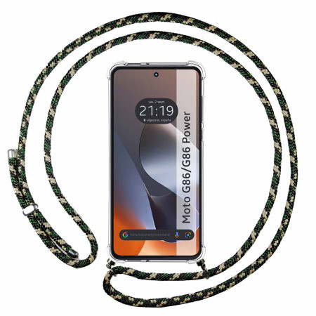 Funda Colgante Transparente para Motorola G86 / G86 Power 5G con Cordon Verde / Dorado