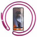Funda Colgante Transparente para Motorola G86 / G86 Power 5G con Cordon Rosa Fucsia