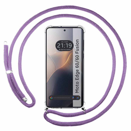 Funda Colgante Transparente para Motorola Edge 60 / 60 Fusion 5G con Cordon Morado