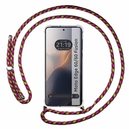 Funda Colgante Transparente para Motorola Edge 60 / 60 Fusion 5G con Cordon Rosa / Dorado