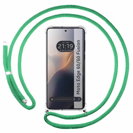 Funda Colgante Transparente para Motorola Edge 60 / 60 Fusion 5G con Cordon Verde Agua