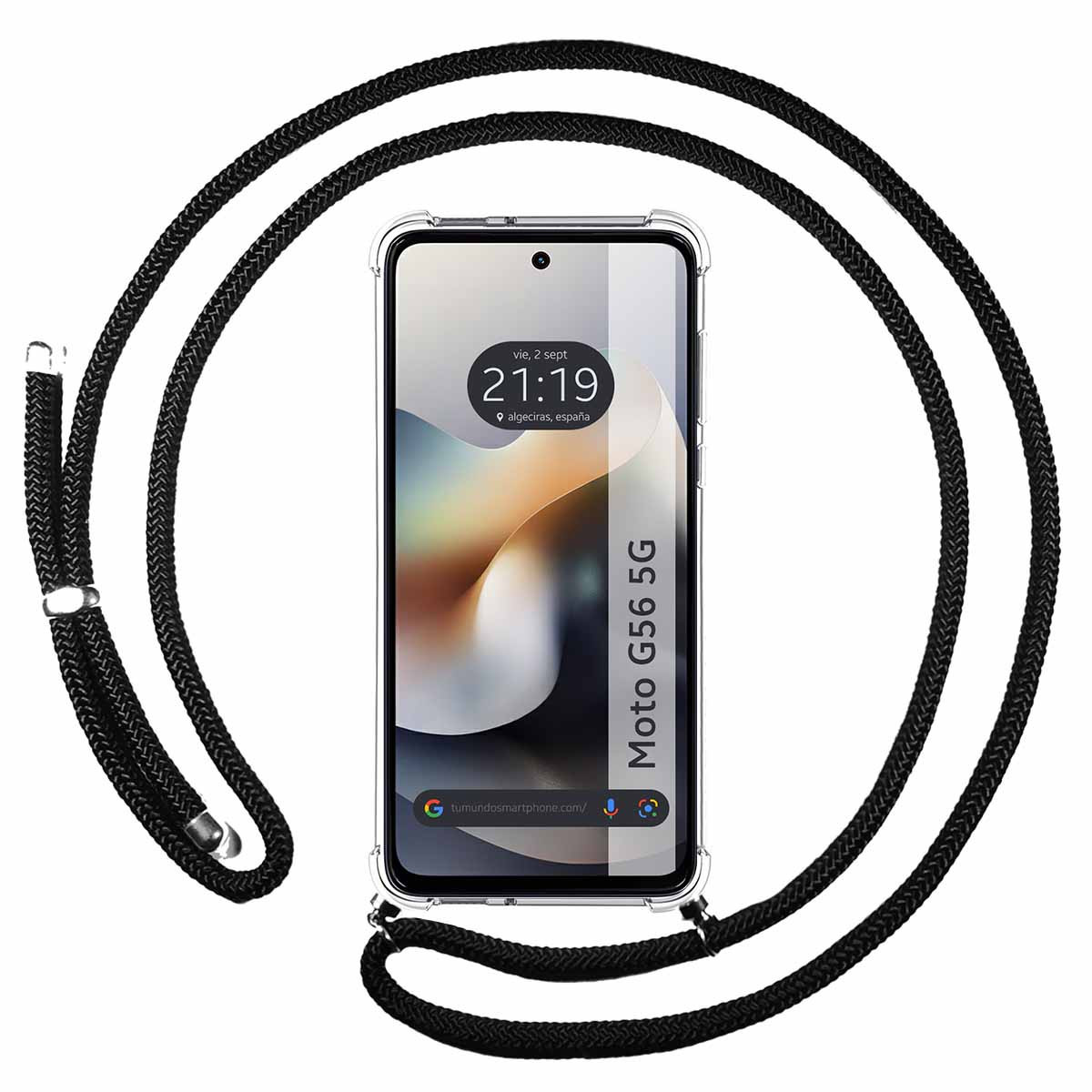 Funda Colgante Transparente para Motorola Moto G56 5G con Cordon Negro