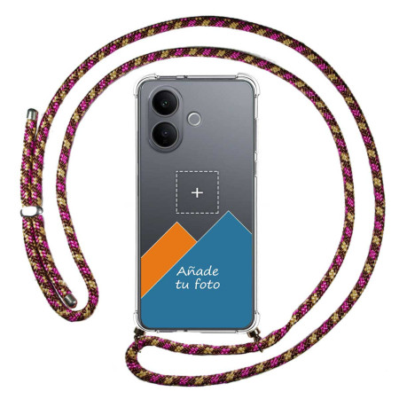 Personaliza tu Funda Colgante Transparente para Vivo V60 Lite 5G con Cordon Rosa / Dorado Dibujo Personalizada