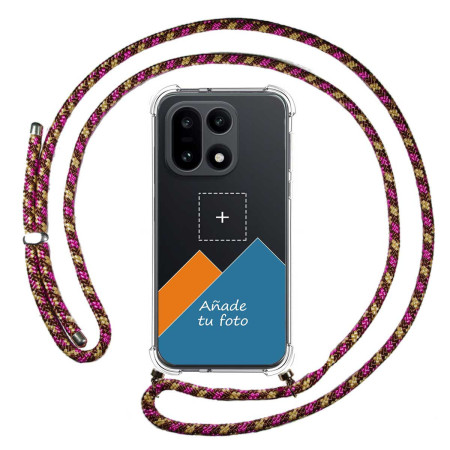 Personaliza tu Funda Colgante Transparente para Oneplus 15 5G con Cordon Rosa / Dorado Dibujo Personalizada