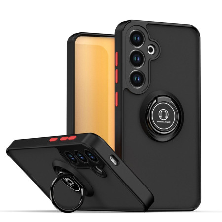 Funda Mate con Borde Negro y Anillo Giratorio 360 para Samsung Galaxy S25 FE 5G