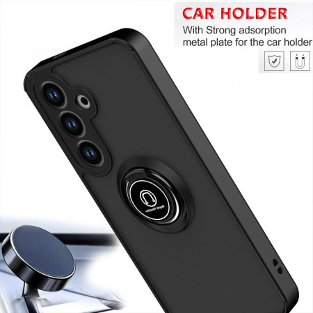 Funda Mate con Borde Negro y Anillo Giratorio 360 para Samsung Galaxy S25 FE 5G