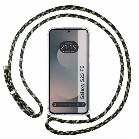 Funda Colgante Transparente para Samsung Galaxy S25 FE 5G con Cordon Verde / Dorado