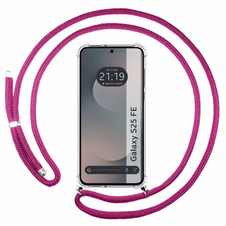 Funda Colgante Transparente para Samsung Galaxy S25 FE 5G con Cordon Rosa Fucsia