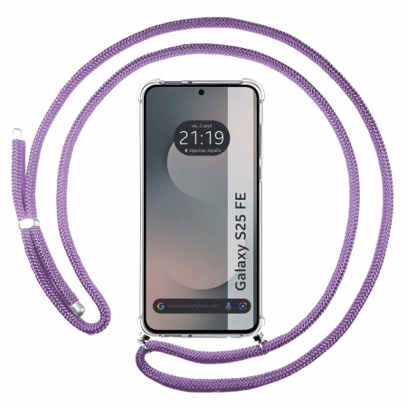 Funda Colgante Transparente para Samsung Galaxy S25 FE 5G con Cordon Morado