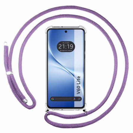 Funda Colgante Transparente para Vivo V60 Lite 5G con Cordon Morado