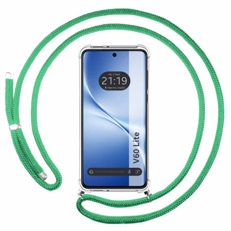 Funda Colgante Transparente para Vivo V60 Lite 5G con Cordon Verde Agua