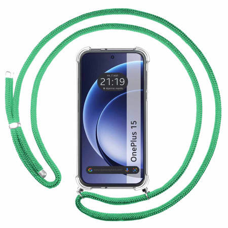 Funda Colgante Transparente para Oneplus 15 5G con Cordon Verde Agua