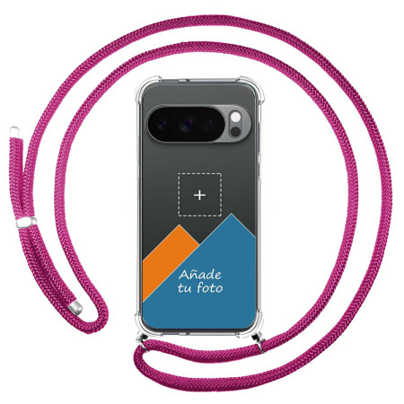 Personaliza tu Funda Colgante Transparente para Google Pixel 10 / 10 Pro 5G con Cordon Rosa Fucsia Dibujo Personalizada