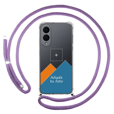 Personaliza tu Funda Colgante Transparente para Samsung Galaxy S25 Edge 5G con Cordon Morado Dibujo Personalizada