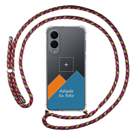 Personaliza tu Funda Colgante Transparente para Samsung Galaxy S25 Edge 5G con Cordon Rosa / Dorado Dibujo Personalizada