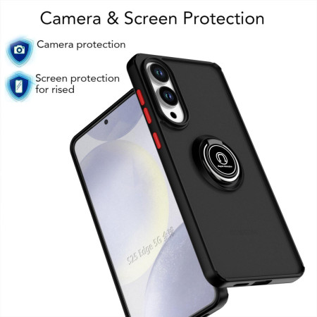Funda Mate con Borde Negro y Anillo Giratorio 360 para Samsung Galaxy S25 Edge 5G