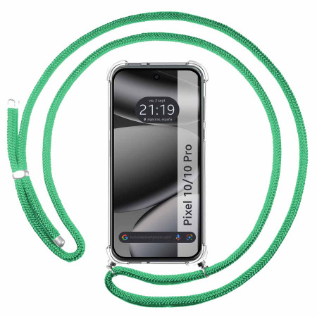 Funda Colgante Transparente para Google Pixel 10 / 10 Pro 5G con Cordon Verde Agua