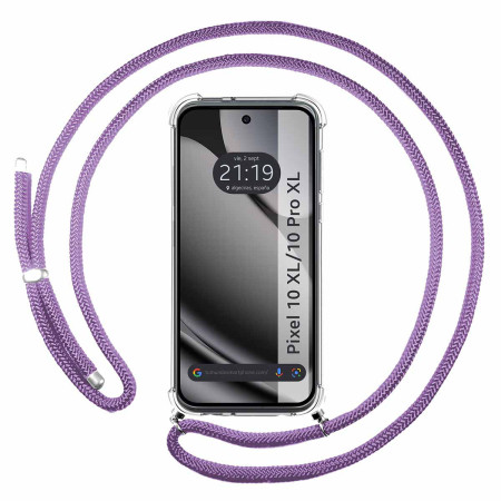 Funda Colgante Transparente para Google Pixel 10 Pro XL 5G con Cordon Morado