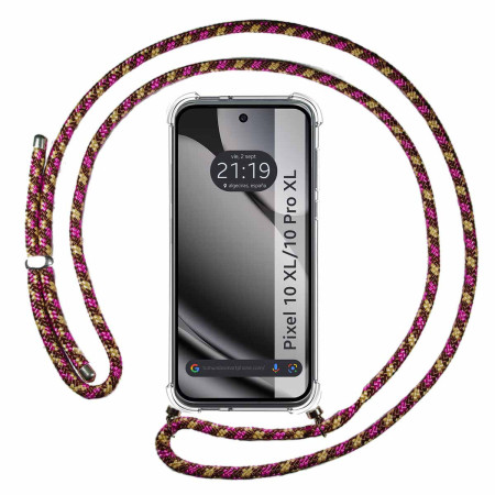 Funda Colgante Transparente para Google Pixel 10 Pro XL 5G con Cordon Rosa / Dorado