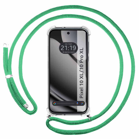 Funda Colgante Transparente para Google Pixel 10 Pro XL 5G con Cordon Verde Agua