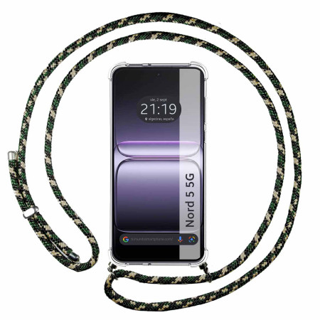 Funda Colgante Transparente para Oneplus Nord 5 5G con Cordon Verde / Dorado