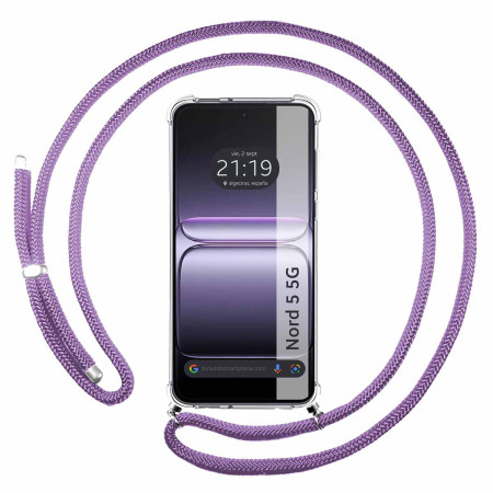 Funda Colgante Transparente para Oneplus Nord 5 5G con Cordon Morado
