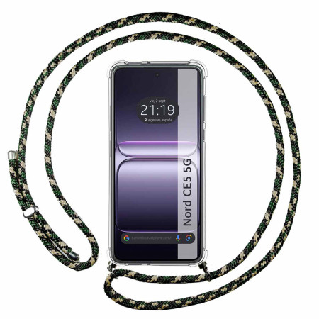 Funda Colgante Transparente para OnePlus Nord CE5 5G con Cordon Verde / Dorado