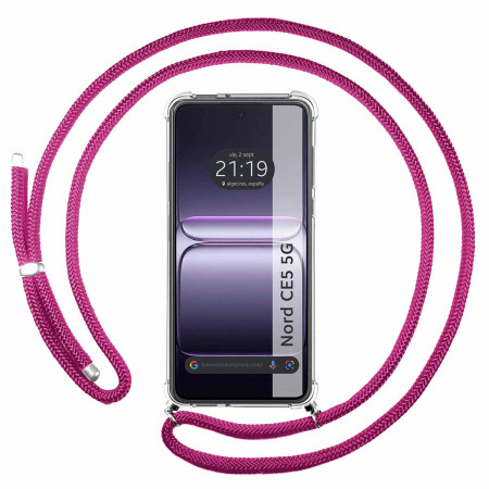 Funda Colgante Transparente para OnePlus Nord CE5 5G con Cordon Rosa Fucsia