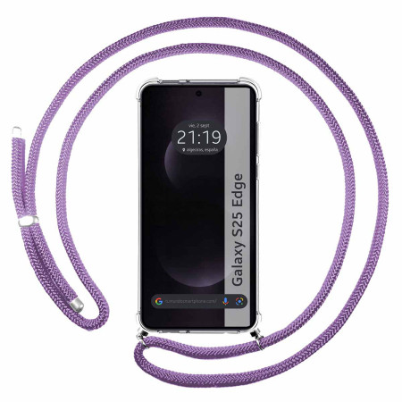 Funda Colgante Transparente para Samsung Galaxy S25 Edge 5G con Cordon Morado