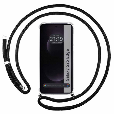 Funda Colgante Transparente para Samsung Galaxy S25 Edge 5G con Cordon Negro