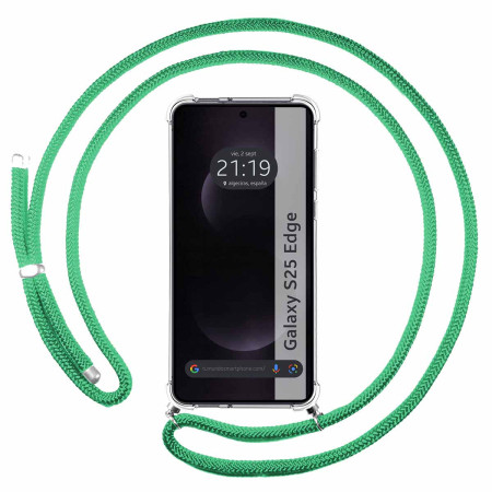 Funda Colgante Transparente para Samsung Galaxy S25 Edge 5G con Cordon Verde Agua