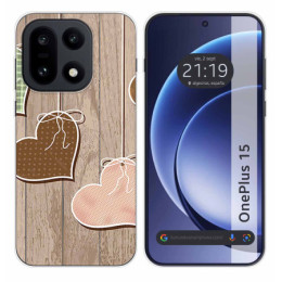 Funda Silicona para OnePlus 15 5G diseño Corazones Madera...