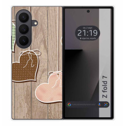 Funda Silicona para Samsung Galaxy Z Fold 7 5G diseño Corazones Madera Dibujos