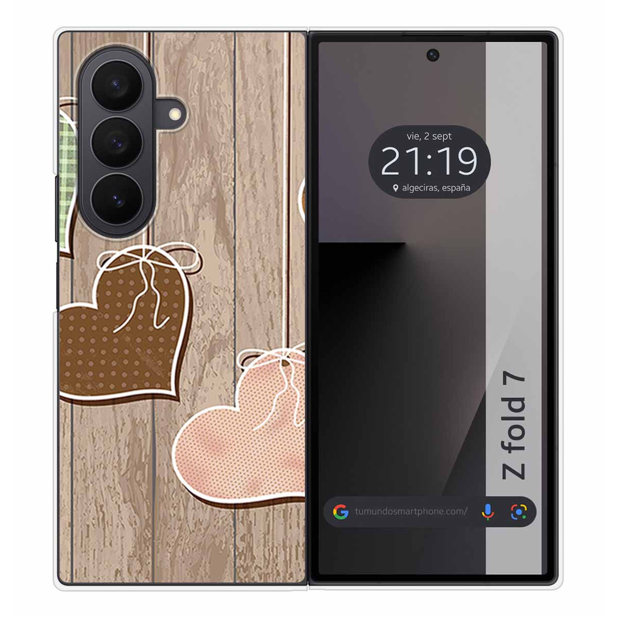 Funda Silicona para Samsung Galaxy Z Fold 7 5G diseño Corazones Madera Dibujos