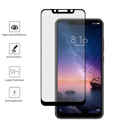 Protector Cristal Templado Frontal Completo Negro para Xiaomi Redmi Note 6 Pro Vidrio