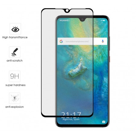Protector Cristal Templado Frontal Completo Negro para Huawei Mate 20 Vidrio