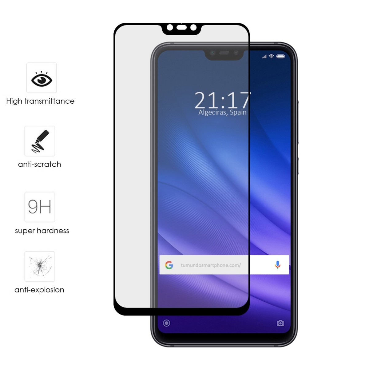 Protector Cristal Templado Frontal Completo Negro para Xiaomi Mi 8 Lite Vidrio