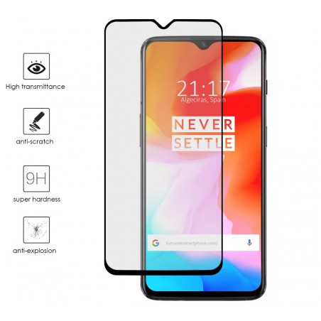 Protector Cristal Templado Frontal Completo Negro para Oneplus 6T Vidrio