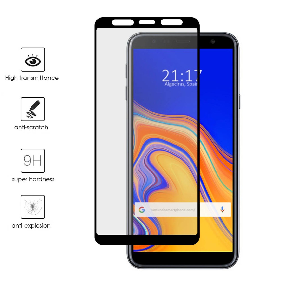 Protector Cristal Templado Frontal Completo Negro para Samsung Galaxy J6+ Plus Vidrio