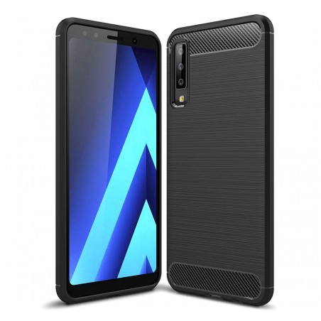 Funda Gel Tpu Tipo Carbon Negra para Samsung Galaxy A7 (2018)
