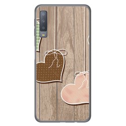 Funda Gel Tpu para Samsung Galaxy A7 (2018) Diseño Corazones Madera Dibujos