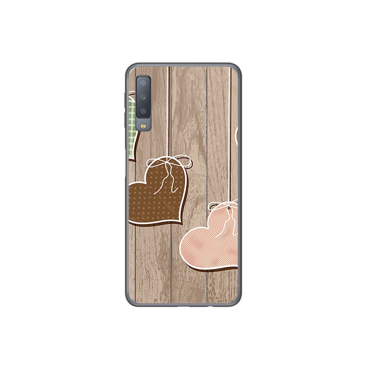 Funda Gel Tpu para Samsung Galaxy A7 (2018) Diseño Corazones Madera Dibujos
