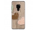 Funda Gel Tpu para Huawei Mate 20 Diseño Corazones Madera Dibujos