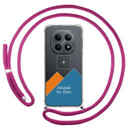 Personaliza tu Funda Colgante Transparente para Xiaomi Redmi Note 15 5G con Cordon Rosa Fucsia Dibujo Personalizada