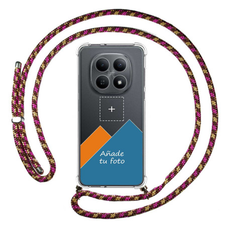 Personaliza tu Funda Colgante Transparente para Xiaomi Redmi Note 15 4G con Cordon Rosa / Dorado Dibujo Personalizada