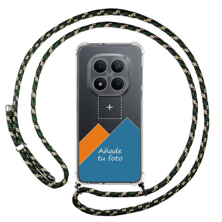 Personaliza tu Funda Colgante Transparente para Xiaomi Redmi Note 15 Pro 4G con Cordon Verde / Dorado Dibujo Personalizada