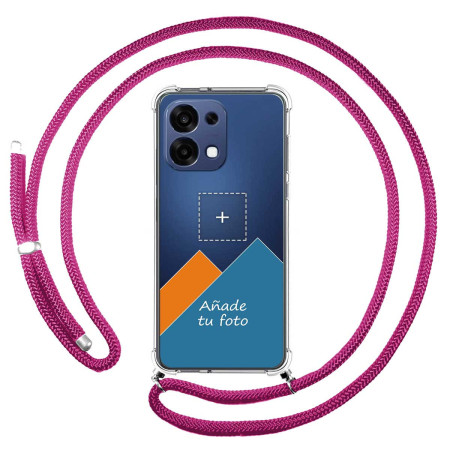 Personaliza tu Funda Colgante Transparente para Oppo A6 Pro 5G con Cordon Rosa Fucsia Dibujo Personalizada