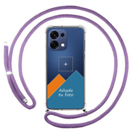 Personaliza tu Funda Colgante Transparente para Oppo A6 Pro 5G con Cordon Morado Dibujo Personalizada