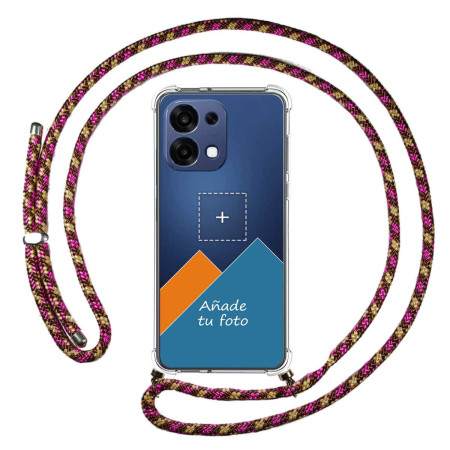 Personaliza tu Funda Colgante Transparente para Oppo A6 Pro 5G con Cordon Rosa / Dorado Dibujo Personalizada